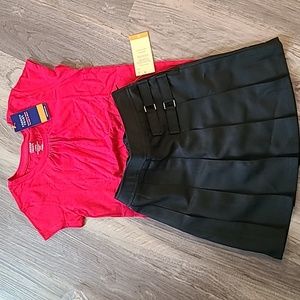 French Toast girl's school wear, skirt and shirt set, red and black, Large